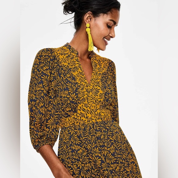 Boden Dresses & Skirts - Boden Ariadne Midi Dress Boho Peasant Tie Waist Printed Yellow Navy Blue Size 6